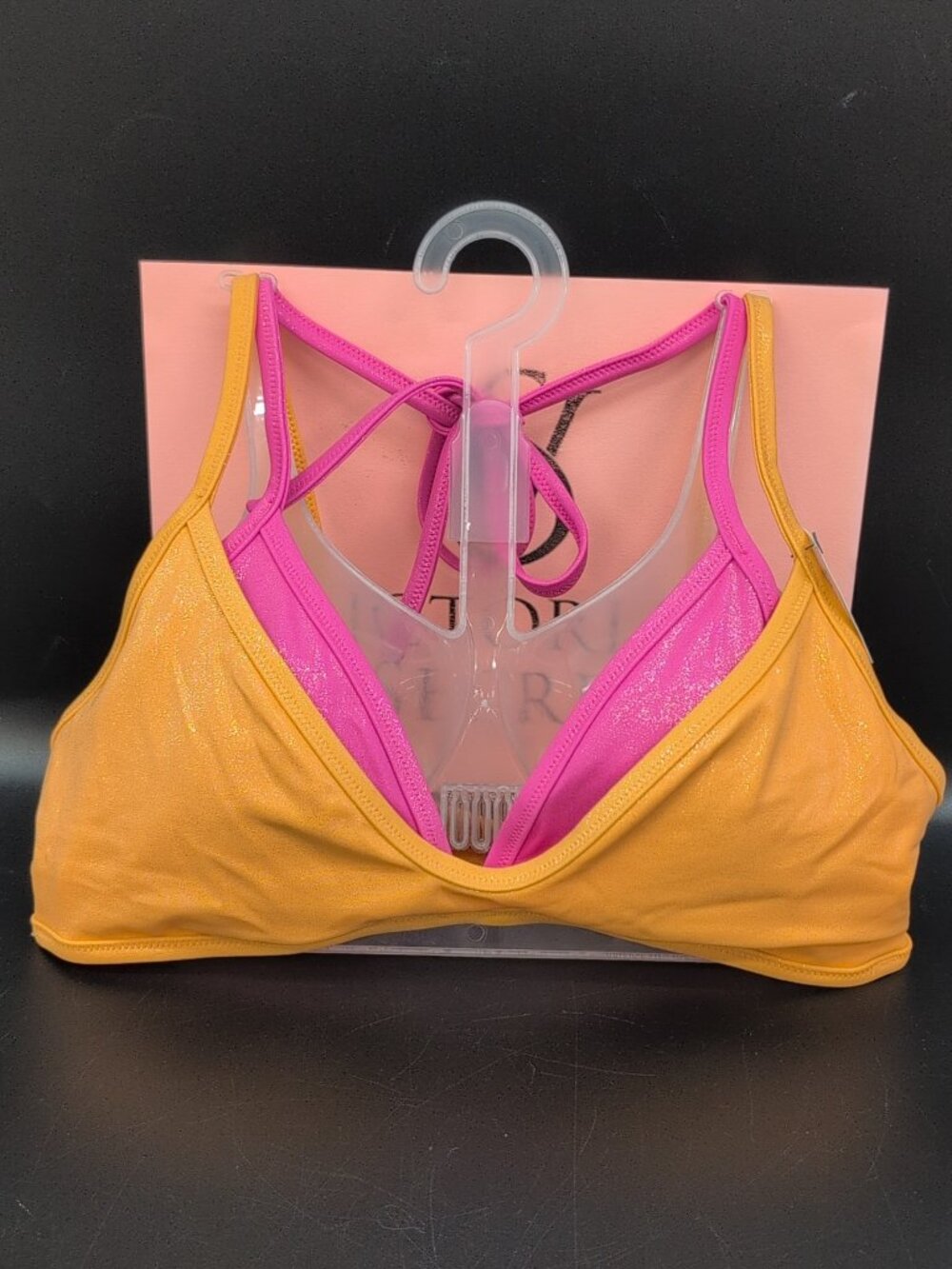 Victoria's Secret PINK Layered Double Strap Bikini Top Orange Pink Medium NWT